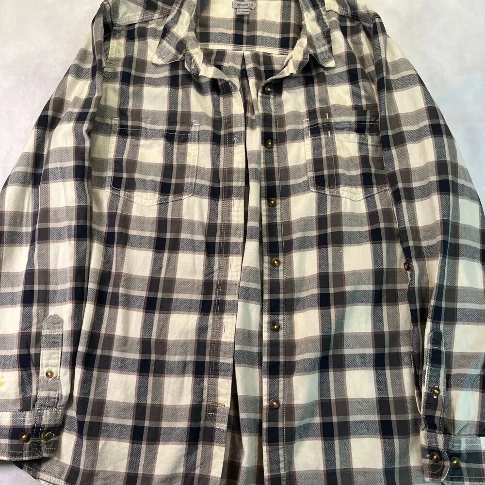 Carhartt Kids XL (18/20) Navy Grey Plaid Flannel Button Down Shirt🌿